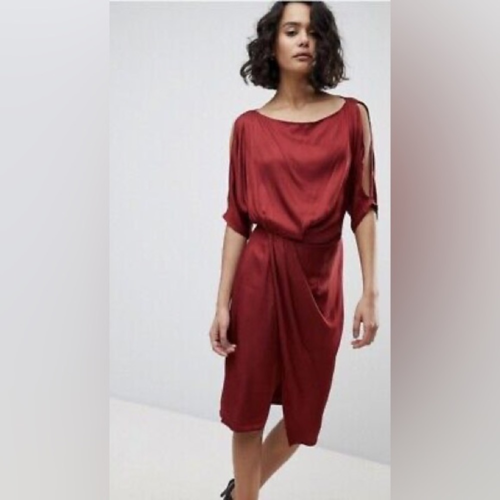 All saints Sona red satin dress